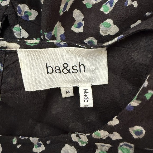 BA&SH Beth Floral Tiered Puff Sleeve Mini Dress Size M Black Dark Cottagecore - Picture 7 of 10